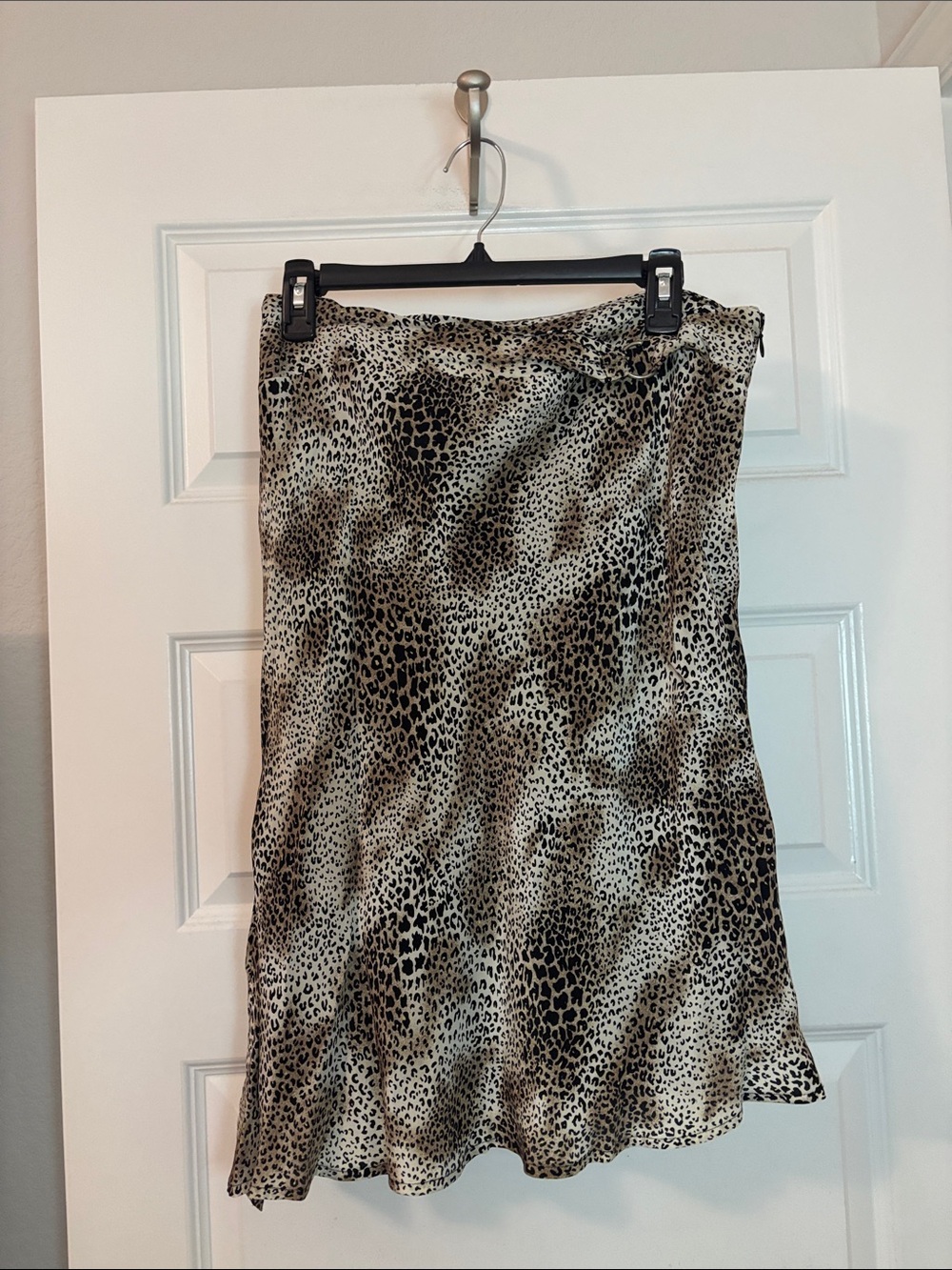 VTG Worthington Tan Leopard-Print A-Line Skirt Beige & Black SZ 10 100% Silk Y2K